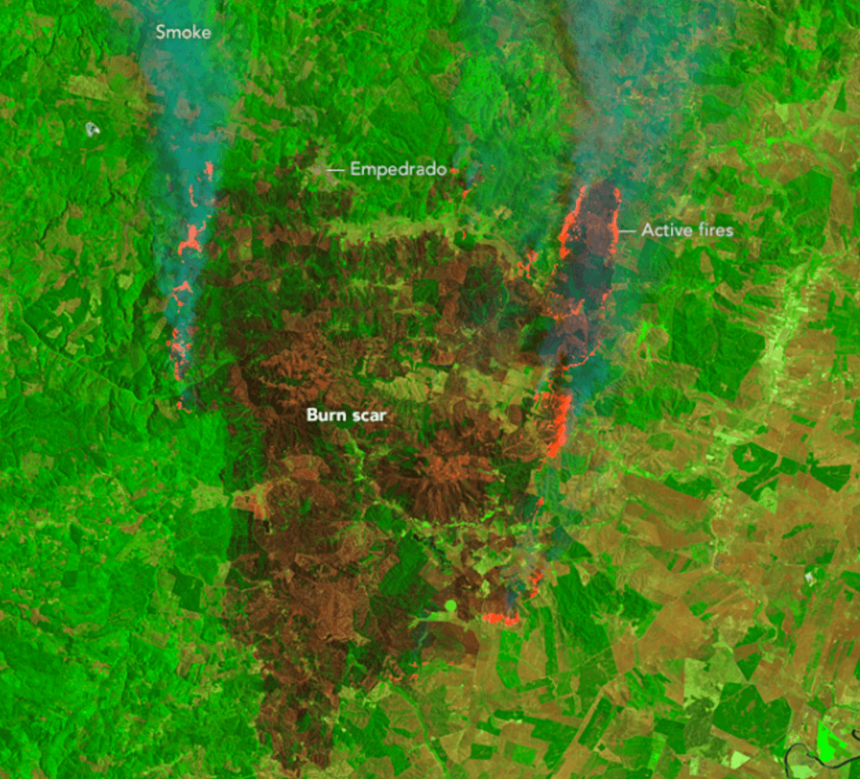 A NASA satellite captures massive fires in Chile