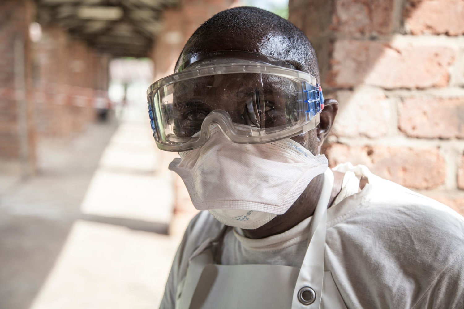 An Ebola health worker at the scene of the latest Ebola outbreak, Bikoro Hospital, DRC